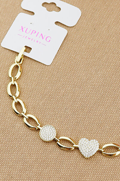 Keyifli Hayaller Xuping Vip Marka Zirkon Taşlı Kalp Model Halka Zincir Bileklik Altın Rengi Kararmaz 17+2cm