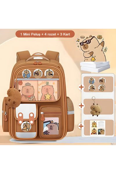kardelen kırtasiye Capybara Children's Orthopedic Multi-Compartment School Bag Capybara Backpack with Gift