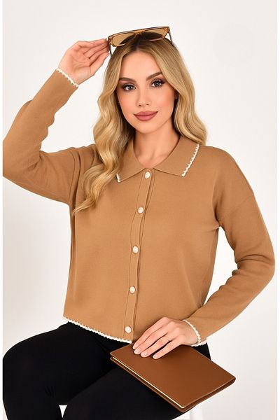 meday Clothing Women's Polo Neck Buttoned Knitwear Cardigan – Stylish Casual Combinations