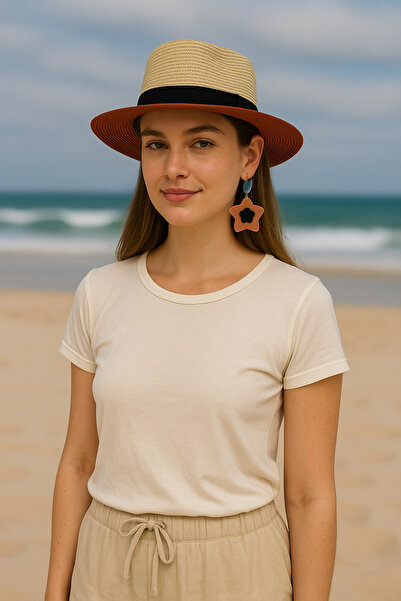 MD Moda Accessories Red Brim Straw Panama Hat