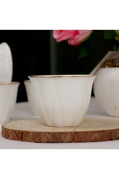 rexa طقم فناجين قهوة بتصميم بسيط باللون الأبيض مع لمسة ذهبية ناعمة - 12 قطعة