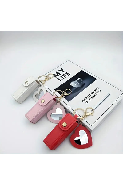 Viranes Mini Lipstick Bag with Mirror, Lipstick Case, Mini Makeup Bag, Mini Lipstick Case with Heart Figure