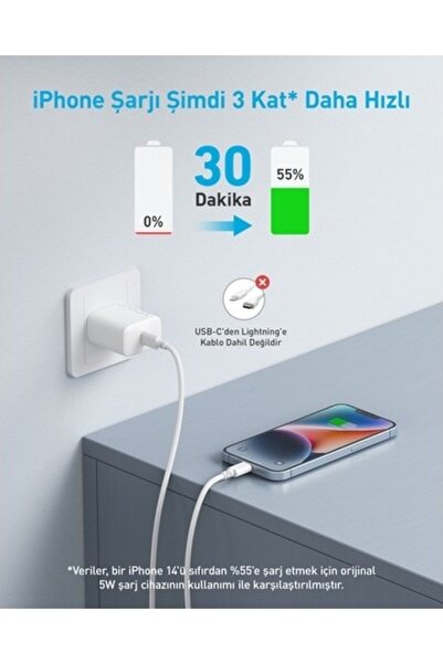 Anker 20W USB-C Şarj Cihazı - iPhone & Android ile Uyumlu Type-C Hızlı Şarj Adaptörü-  A2347 - Beyaz