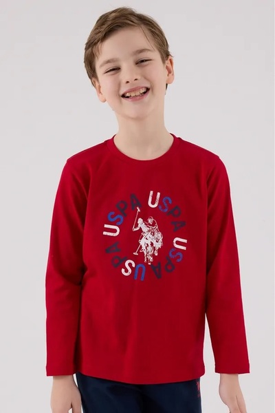 U.S. Polo Assn. Us Polo Licensed 100% Cotton Circle Neck Long Sleeve Boy's Pajama Set
