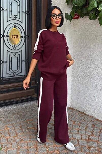 Lijuri Comfortable Knitwear Set with Striped Edges 10217 R1-G-K1