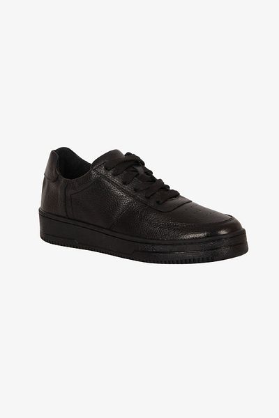 stilfest Genuine Leather Lace-Up Casual Sneaker Black Shoes