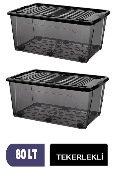 DEEMBRO 2Pcs 80 Lt Large Storage Box with Wheels Rolling Storage Container 46.0 X 68.1 X 37.5 cm