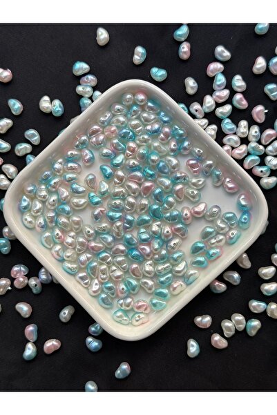 Bijumix Aksesuar 100 Adet Yamuk İnci, Barok İnci, Boncuk Mavi Pembe Beyaz Ton...