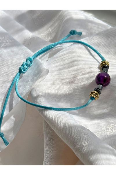 ayrestyle Sphere Cut Amethyst Natural Stone Drawstring Women's Bracelet - Adjustable Macrame Bohemian Design