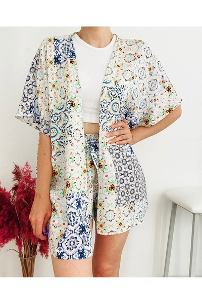 Renkli Şort Kimono Takım