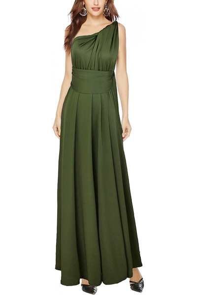 OEM Elegant long dress, sleeveless, open back, high waist, Dark green M