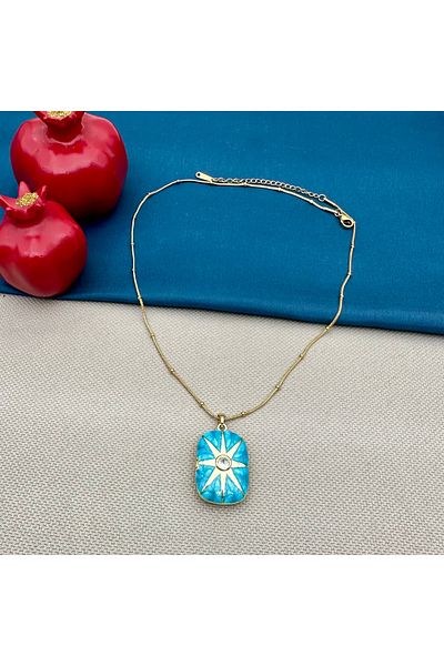 Opia Takı & Aksesuar Steel Covered North Star Stone Enamel Necklace