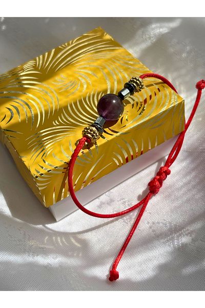 ayrestyle Sphere Cut Amethyst Natural Stone Drawstring Women's Bracelet - Adjustable Macrame Bohemian Design