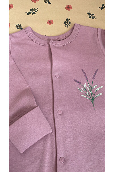 HENGAME Moi Noi Baby Girl Floral Printed Booties Jumpsuit & Knotted Hat Set – Plum