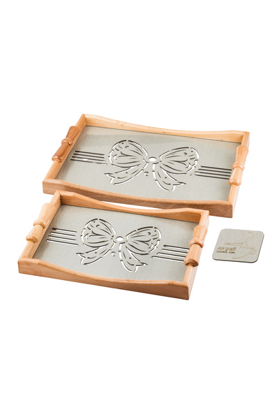 Dania Set of 2 wooden trays with a decorative base and a transparent acrylic layer, size (33*23)(41*29) cm