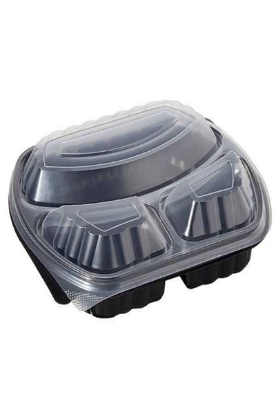 Dispoza 100Pcs 3 Compartment Lid Heat Resistant Food Container – Disposable Food Container Microwave Safe