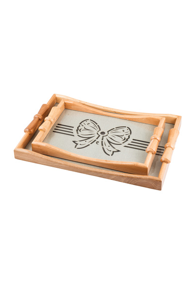Dania Set of 2 wooden trays with a decorative base and a transparent acrylic layer, size (33*23)(41*29) cm