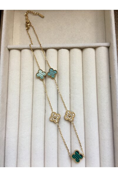 GUNESTAKI Gold Yeşil Taşlı Çelik Kolye