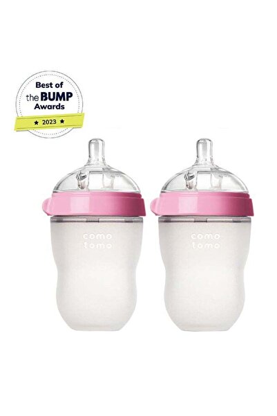 comotomo زجاجة رضاعة نيتشر فيل للأطفال، عبوة من قطعتين، سعة 250 مل، لون وردي