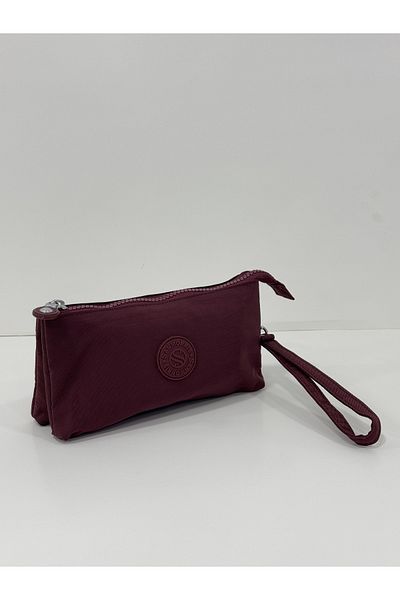 Çanta Trend Women's Crinkle Fabric Hand and Cross Strap Coin Compartment Pen Holder/Wallet Type Makeup Bag