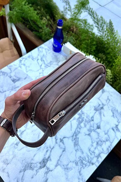 CüzCan Marble Antique Brown Genuine Leather Men's Handbag (Daily-Travel-Sports-Shaving Care)