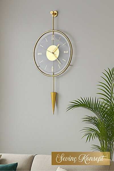 SEVİNÇ KONSEPT Gold Masippi Şeffaf Nano Kırılmaz Göbek 40 X 90 Cm, Modern Dekoratif Metal Duvar Saati