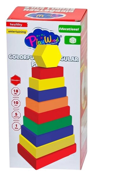 Oyuncak Fabrikası Educational Wooden Rectangular Color Tower Pyramid 10 Piece...