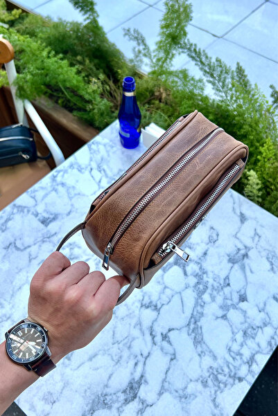 CüzCan Marble Antique Tan Genuine Leather Men's Handbag (Daily-Travel-Sports-Shaving Care)