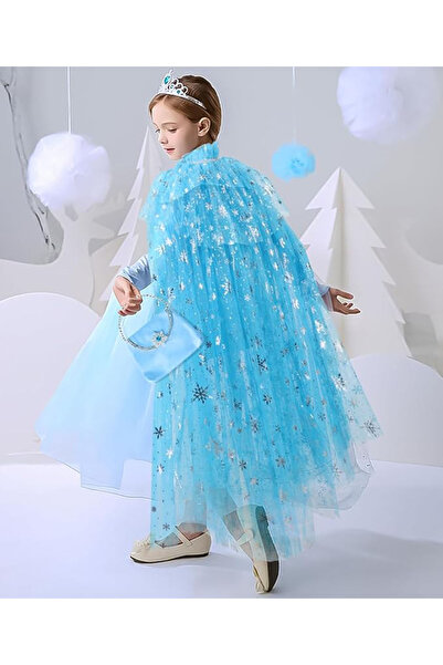 ForWhat Pelerina pentru copii Elsa Blue Frozen de 80 cm pentru birou, acasă, birou, costum de spectacol
