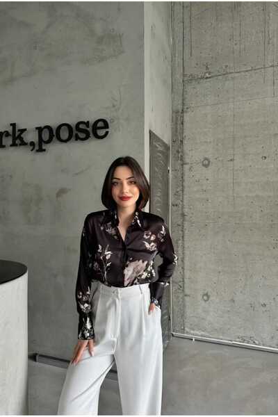 lavanderboutiquee Kadın Siyah Yoryo Saten Gömlek