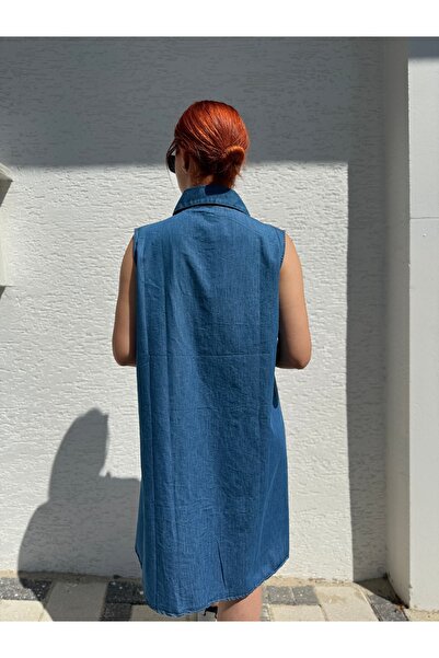 BURKAY Women's Sleeveless Denim Shirt Dress – Button down Relaxed Fit Summer Dress
