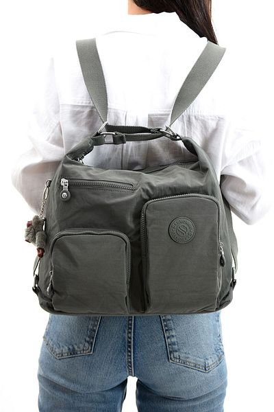 Çanta Trend Women's Compartmentalized Waterproof Crinkle Fabric Cross Strap Dark Gray Colored Shoulder and Backpack