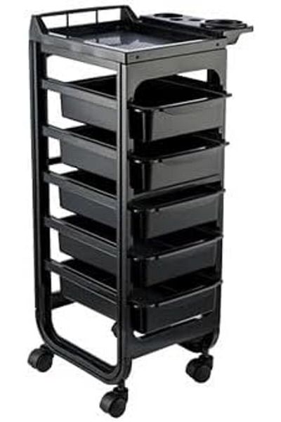 Generic HS Salon Trolley, 5 Drawers Barber Trolley, Black Hairdresser Cart for Multipurpose, Space Saving Sa