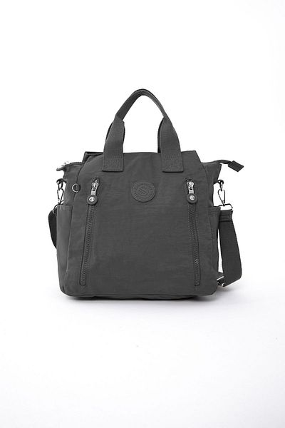 Çanta Trend Women's Large Size 7 Compartments Water Resistant Crinkle Fabric Dark Gray Hand and Shoulder Bag
