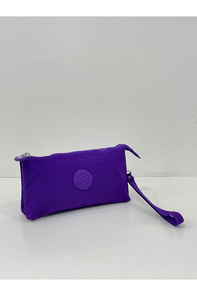 Çanta Trend Women's Crinkle Fabric Hand and Cross Strap Coin Compartment Pen Holder/Wallet Type Makeup Bag