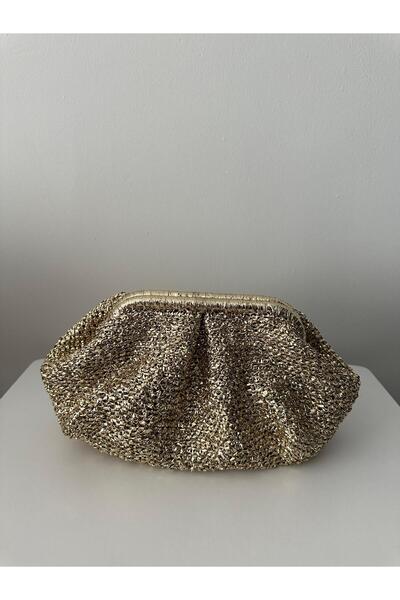 Doğal Tasarım El örgüsü altın parlak gizli burslu çanta şık el çantası