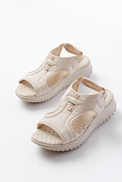 Budi T-221 Beige Spring Parachute Fabric Elastic Orthopedic Women's Sandals