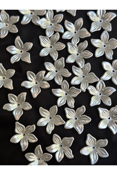 Bijumix Aksesuar 25 Adet Beyaz Sedefli Çiçek Akrilik Plastik Boncuk