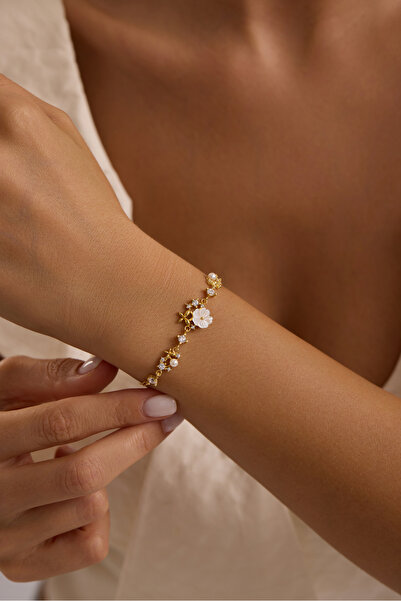 Nereze 925 Ayar Gümüş Gold Kaplama Bahar Şenliği Manolya Çiçeği İnci Kelebek ...