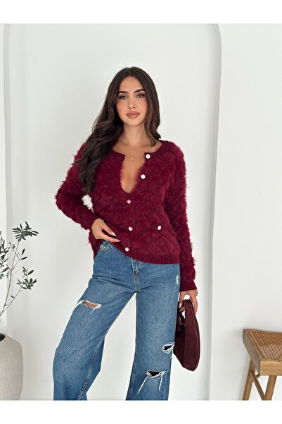 sportiness Soft Textured Diamond Patterned Pocket Detailed Buttoned Beard Fabric Knitwear Cardigan