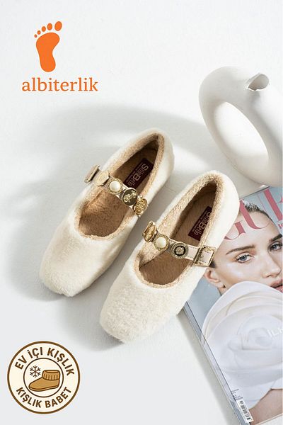 AlbiShoes Dowry Bundle Fluffy Women's Home Slippers Winter Stoned Buckle Plush Wool Indoor Outdoor Slippers