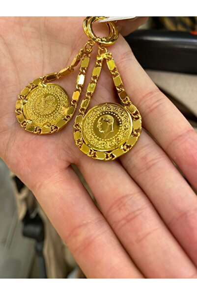 Makerlab Altın kaplama zincirli çeyrekli küpe