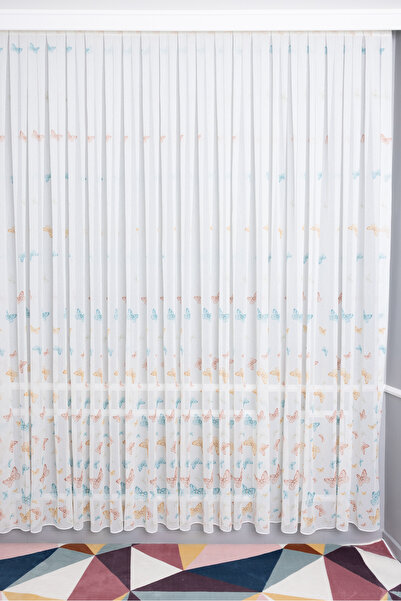 Payidar Mor Kelebekli 1/25 Normal Pileli Ütü İstemez Yeni Sezon Çocuk Oda Tül Perdesi