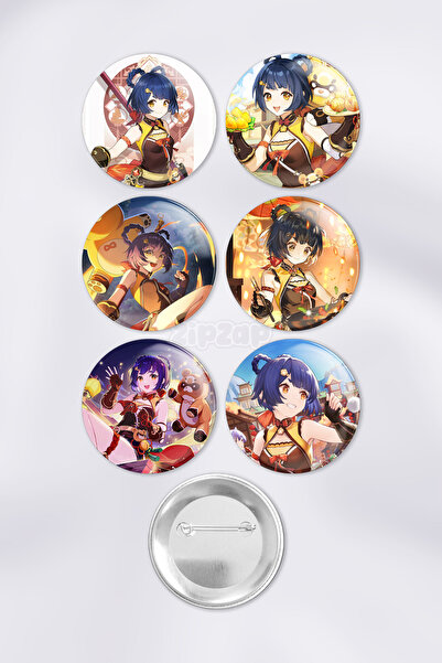 ZipZap Xiangling Genshin impact Çanta Süsü Rozet İğneli Buton Rozet Seti (6 A...