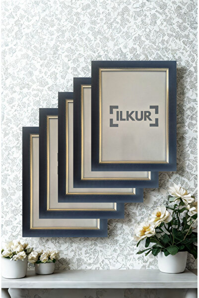 ilkur A4 Size (21X30 cm) 3.5 cm Silver Piping Textured Flat Glass Frame Set of Five