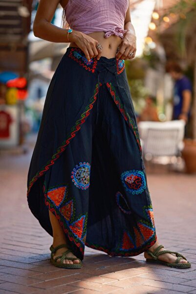 Miss Boheme Black Color Ethnic Cap Embroidered Pants