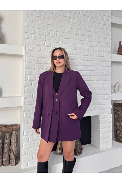 Bella Breeze Γυναικείο Σχεδιαστικό Μπλέιζερ Μπουφάν με Διπλό Καπάκι και Κουμπιά