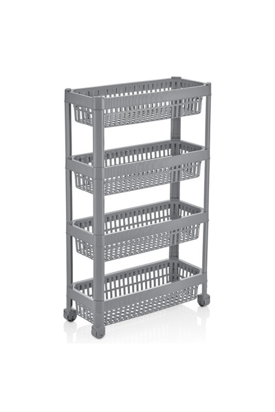 abnturk Ultra Lüks Kaliteli Çizgili Gri Renk Çok Amaçlı Tekerlekli Raf Sebzel...