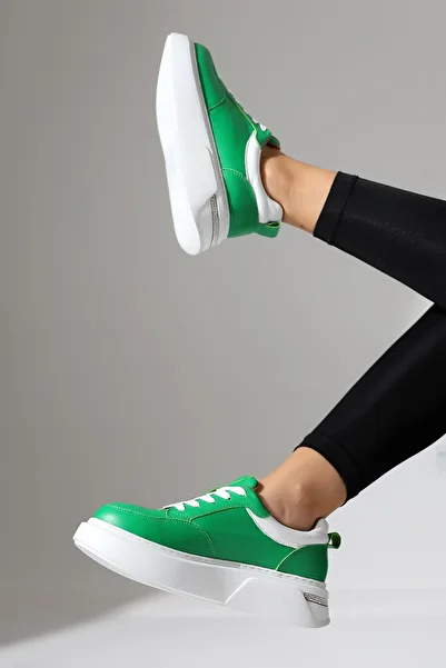 themoiss 100% Leather Thick Sole Full Mold Green Comfortable Women's Sports Shoes Sneaker