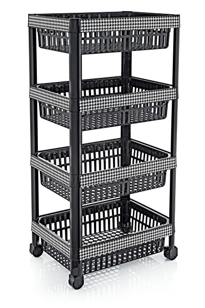 abnturk Ultra Lüks Kaliteli Kaz Ayağı Desenli Çok Amaçlı Tekerlekli Raf Sebze...